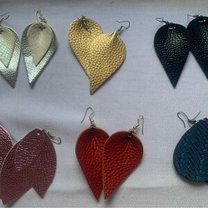 6 Pairs of Elegant Leather Leaf Earrings Set